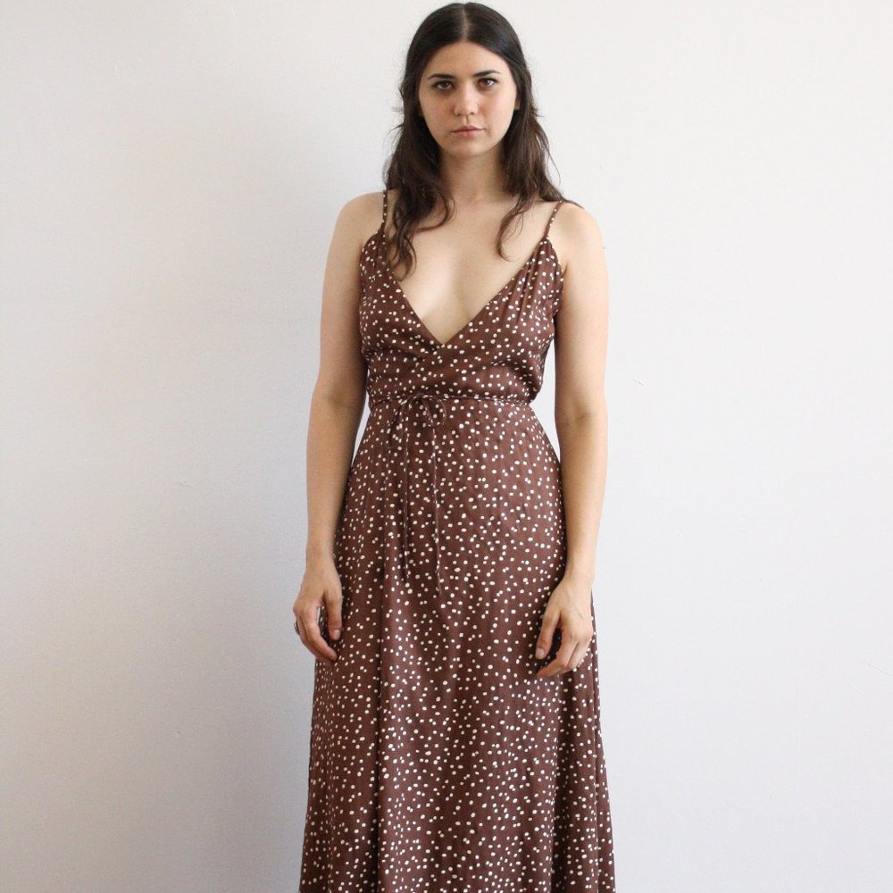 Women's Brown Polka Dot Midi Dress